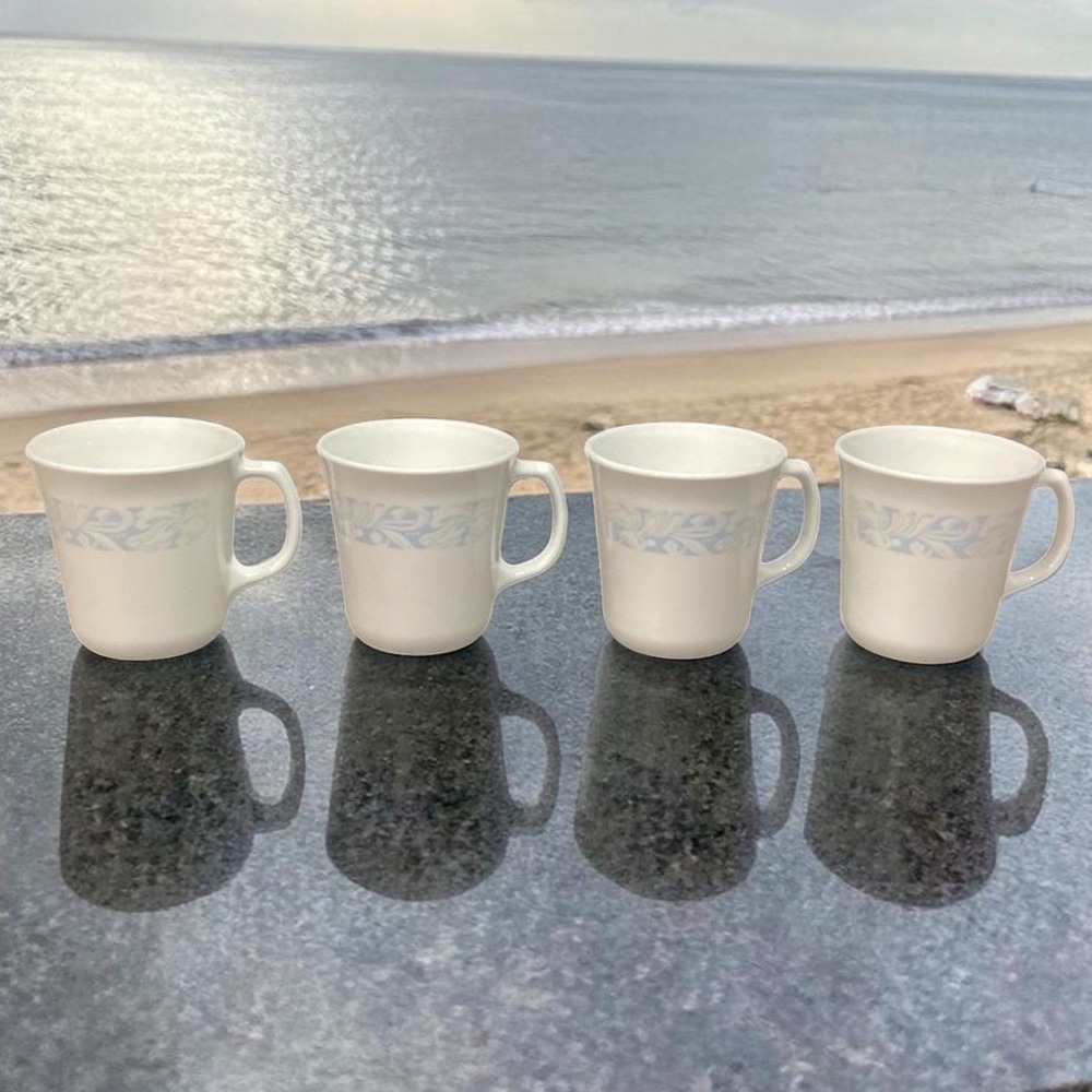 Corelle Corning Sea and Sand Coffee Cups, Set‎ of 4, Vintage Mugs, Drinkware